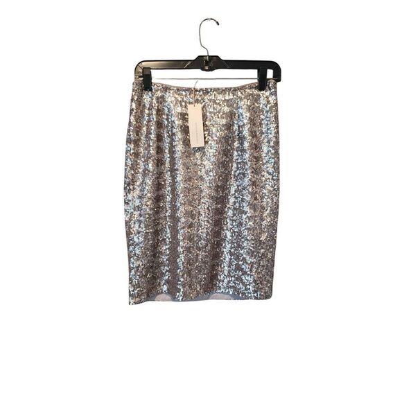 BANANA REPUBLIC HERITAGE SILVER GOLD SEQUIN PENCIL SKIRT - Size 0. New with tags - Picture 1 of 6